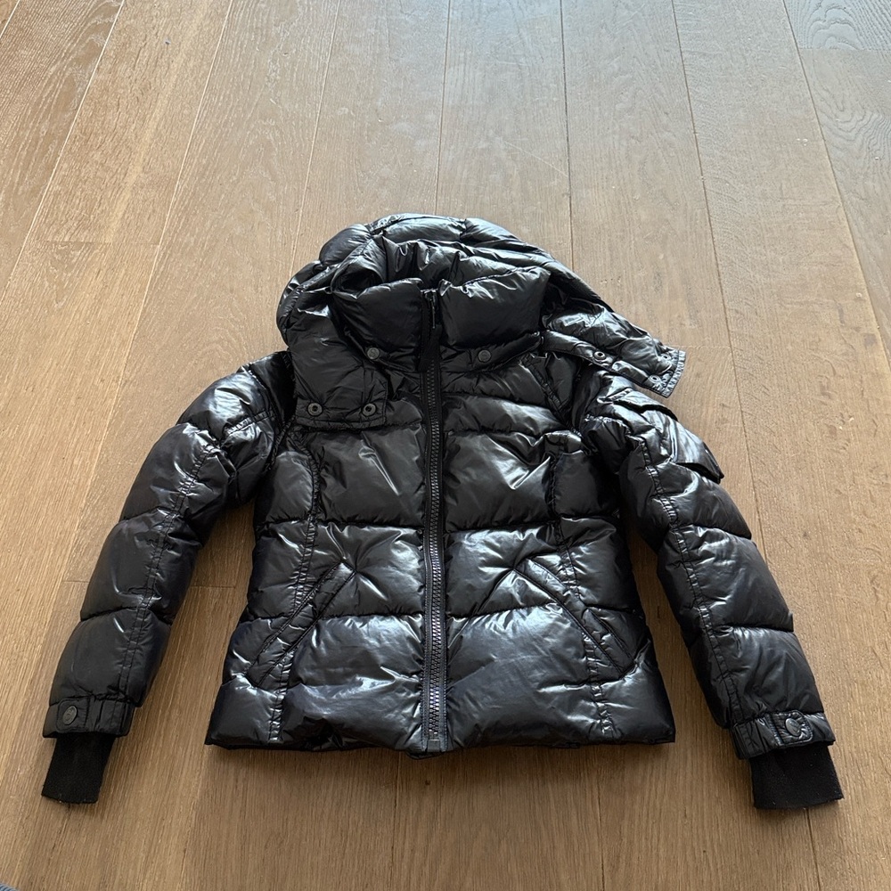 S13 by SAM girls fitted mogul short down puffer coat jet glossy black size 6
